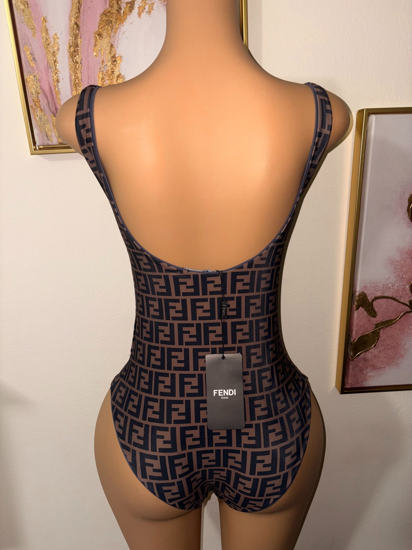 Fendi Brown FF Monogram One-Piece Swimsuit